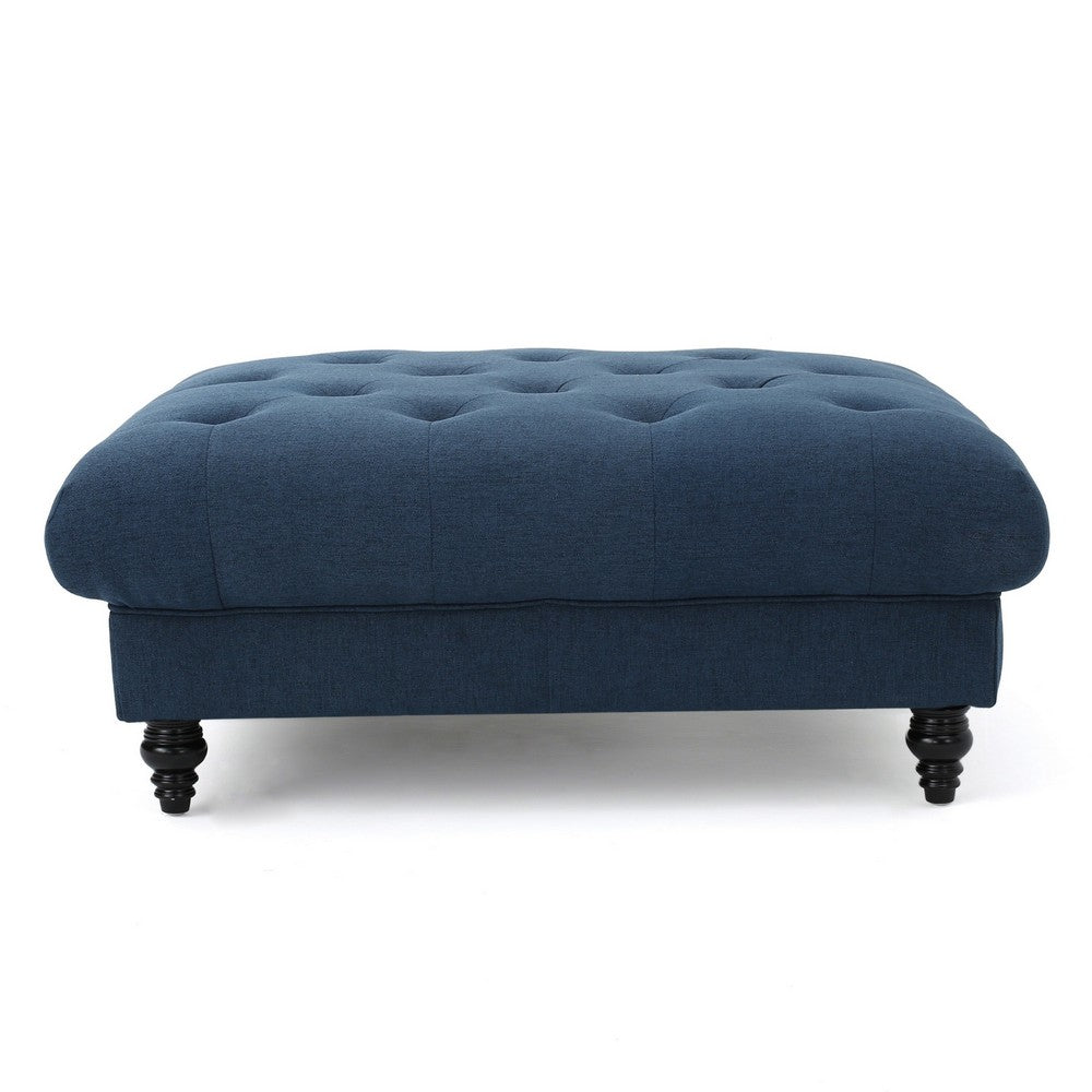 Capri Ottoman, Tufted Navy Blue Fabric, Birch Wood, Square 41 Inch -BM325027