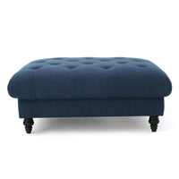 Capri Ottoman, Tufted Navy Blue Fabric, Birch Wood, Square 41 Inch -BM325027