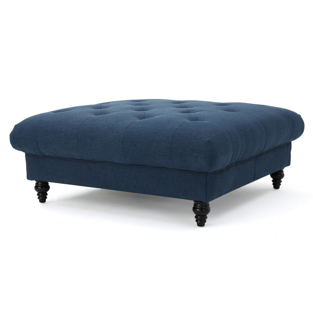 Capri Ottoman, Tufted Navy Blue Fabric, Birch Wood, Square 41 Inch -BM325027