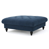 Capri Ottoman, Tufted Navy Blue Fabric, Birch Wood, Square 41 Inch -BM325027