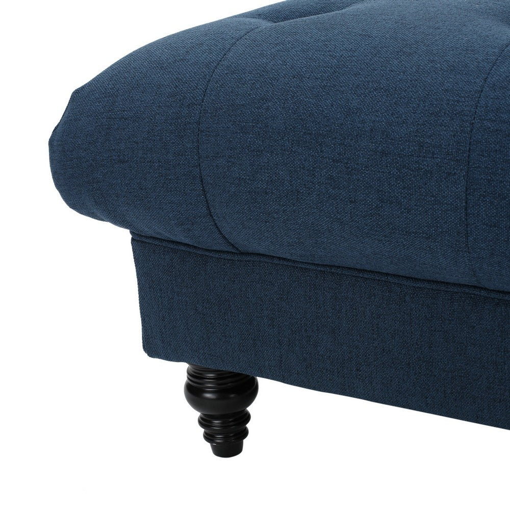 Capri Ottoman, Tufted Navy Blue Fabric, Birch Wood, Square 41 Inch -BM325027