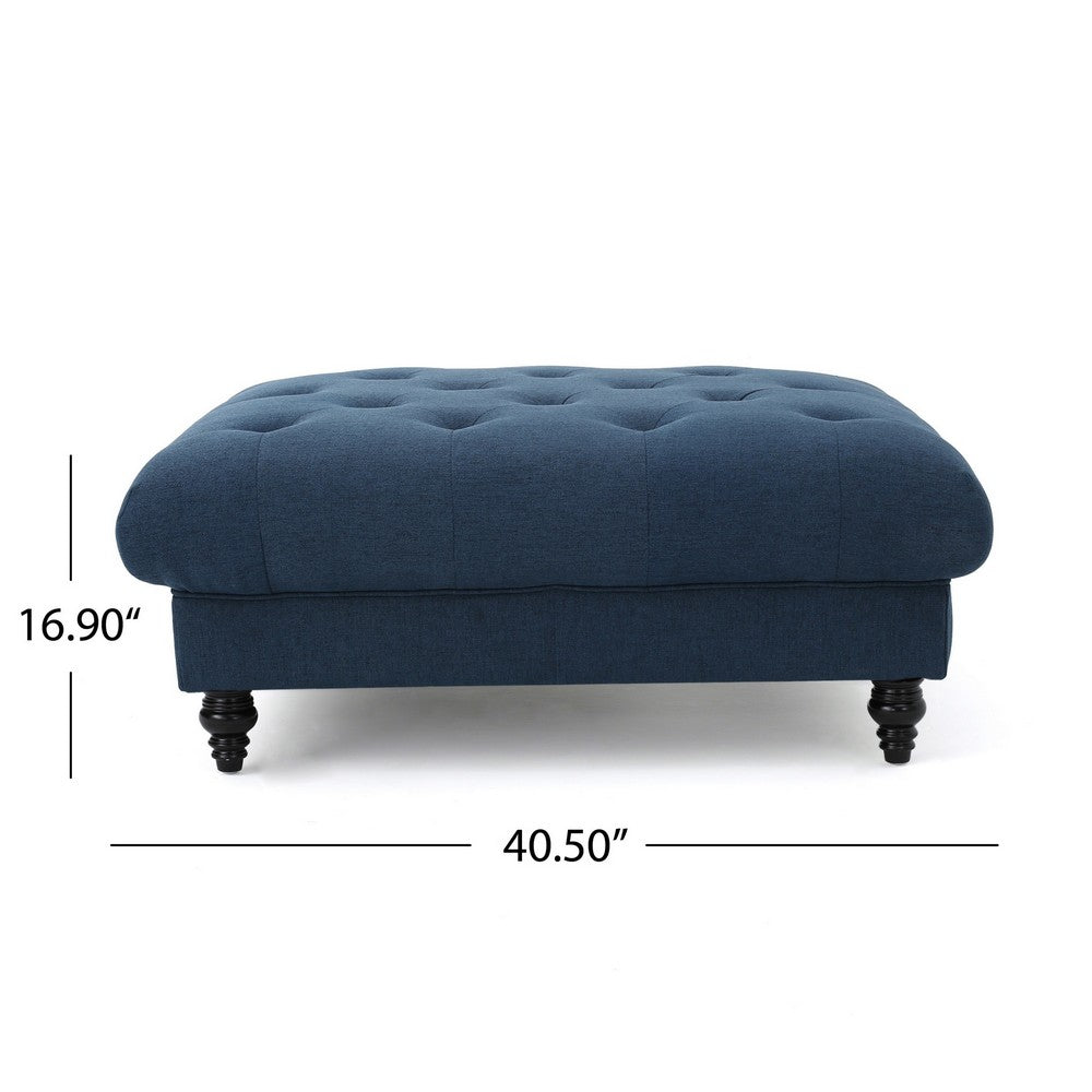 Capri Ottoman, Tufted Navy Blue Fabric, Birch Wood, Square 41 Inch -BM325027
