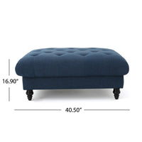Capri Ottoman, Tufted Navy Blue Fabric, Birch Wood, Square 41 Inch -BM325027