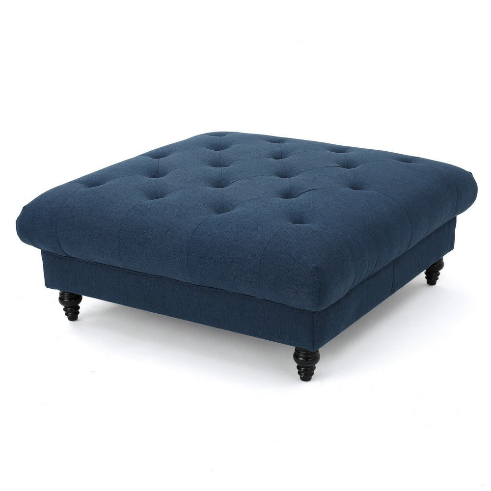 Capri Ottoman, Tufted Navy Blue Fabric, Birch Wood, Square 41 Inch -BM325027