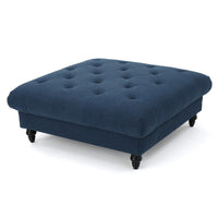 Capri Ottoman, Tufted Navy Blue Fabric, Birch Wood, Square 41 Inch -BM325027