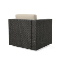Perie Outdoor Swivel Accent Chair, Beige Fabric and Dark Brown Rattan -BM325028