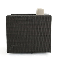 Perie Outdoor Swivel Accent Chair, Beige Fabric and Dark Brown Rattan -BM325028