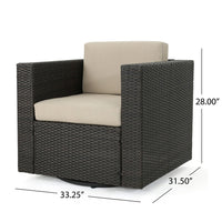 Perie Outdoor Swivel Accent Chair, Beige Fabric and Dark Brown Rattan -BM325028