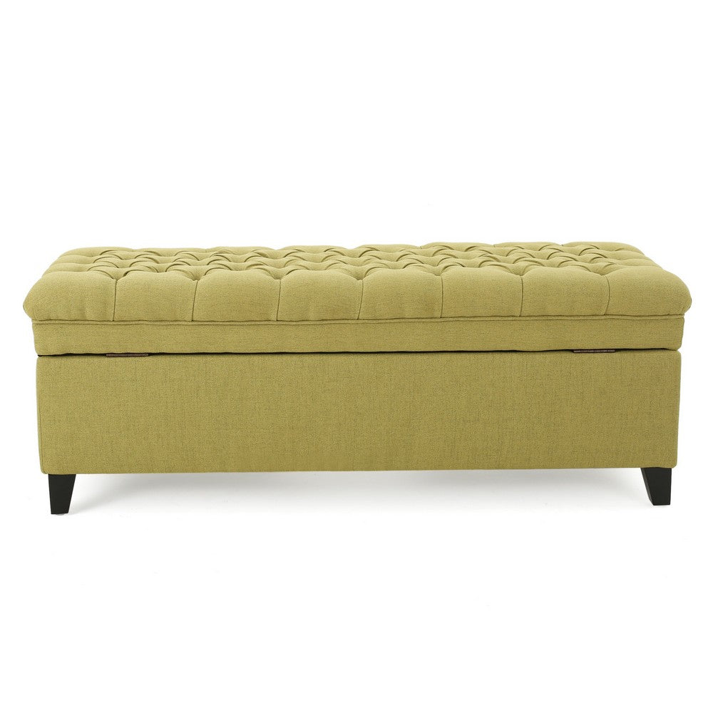 Rhya Storage Ottoman Bench, Soft Green Fabric, Black Wood, 50 Inch - BM325029