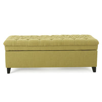 Rhya Storage Ottoman Bench, Soft Green Fabric, Black Wood, 50 Inch - BM325029