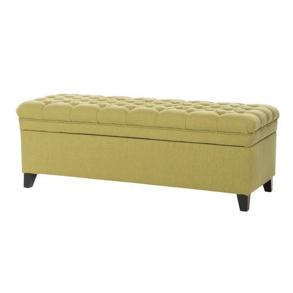 Rhya Storage Ottoman Bench, Soft Green Fabric, Black Wood, 50 Inch - BM325029