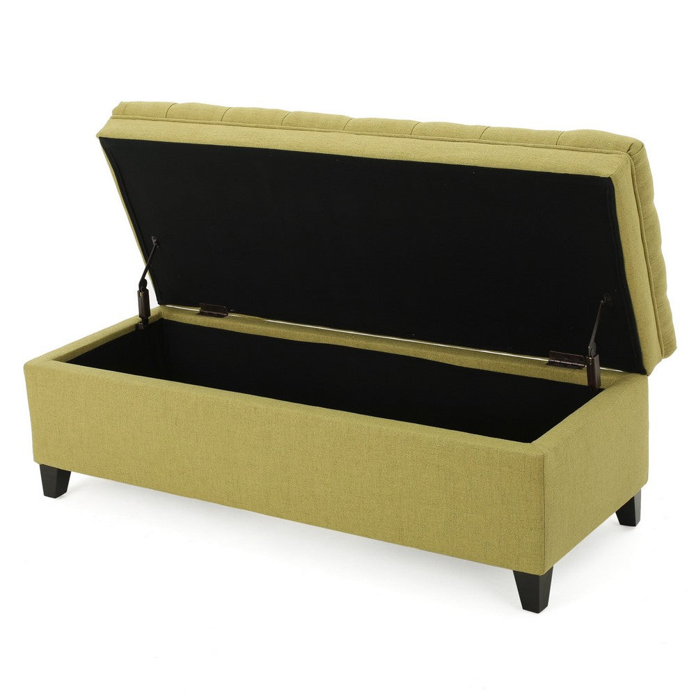 Rhya Storage Ottoman Bench, Soft Green Fabric, Black Wood, 50 Inch - BM325029