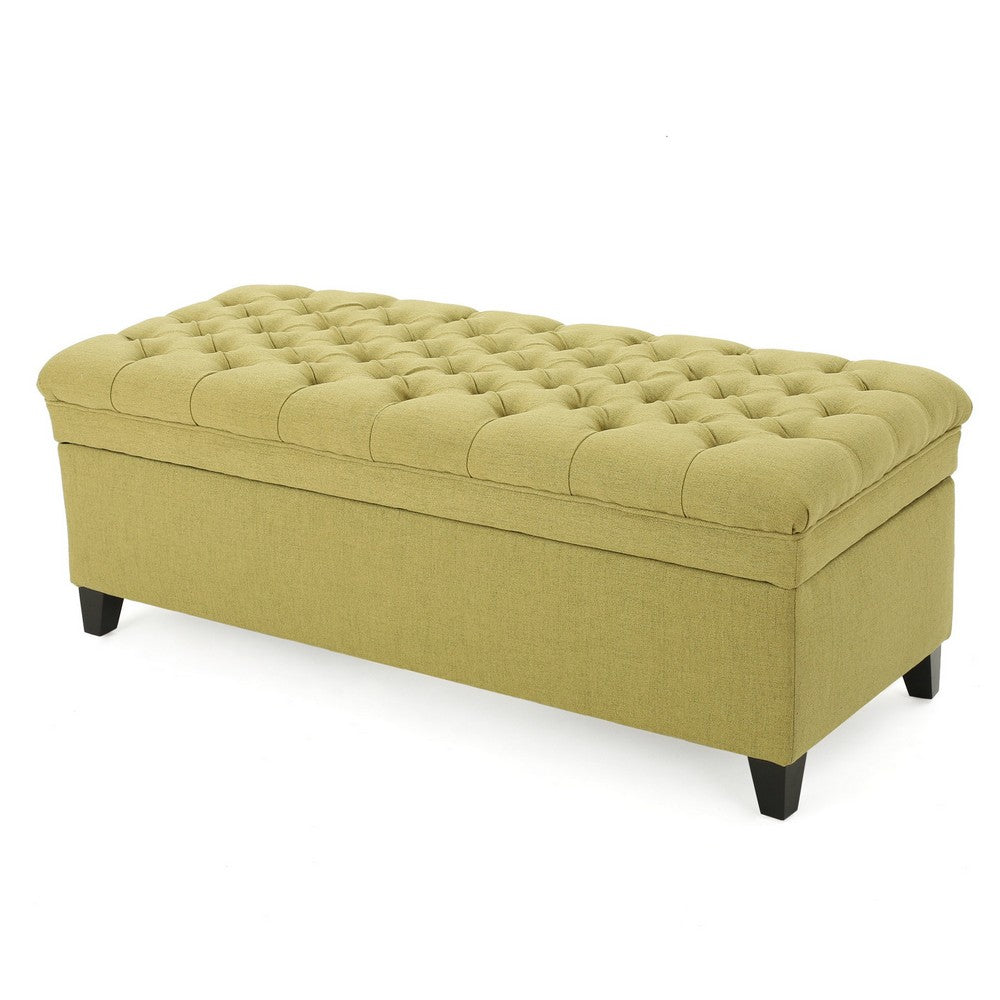 Rhya Storage Ottoman Bench, Soft Green Fabric, Black Wood, 50 Inch - BM325029