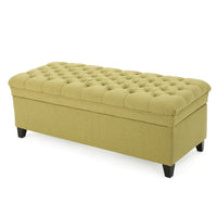 Rhya Storage Ottoman Bench, Soft Green Fabric, Black Wood, 50 Inch - BM325029