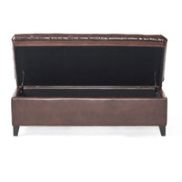 Rhya Storage Ottoman Bench, Brown Faux Leather, Black Wood, 50 Inch -BM325030