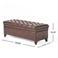 Rhya Storage Ottoman Bench, Brown Faux Leather, Black Wood, 50 Inch -BM325030