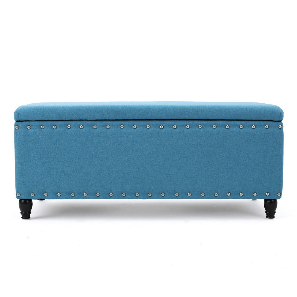Sharon Storage Ottoman Bench, Teal Blue, Nailhead Trim, Brown 42 Inch -BM325032