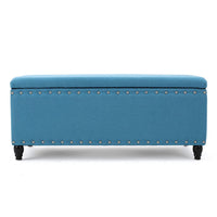 Sharon Storage Ottoman Bench, Teal Blue, Nailhead Trim, Brown 42 Inch -BM325032