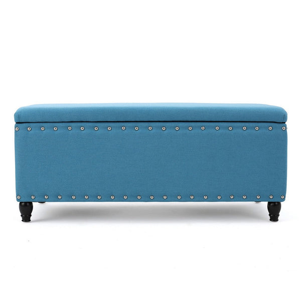 Sharon Storage Ottoman Bench, Teal Blue, Nailhead Trim, Brown 42 Inch -BM325032