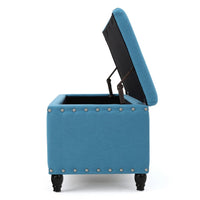 Sharon Storage Ottoman Bench, Teal Blue, Nailhead Trim, Brown 42 Inch -BM325032