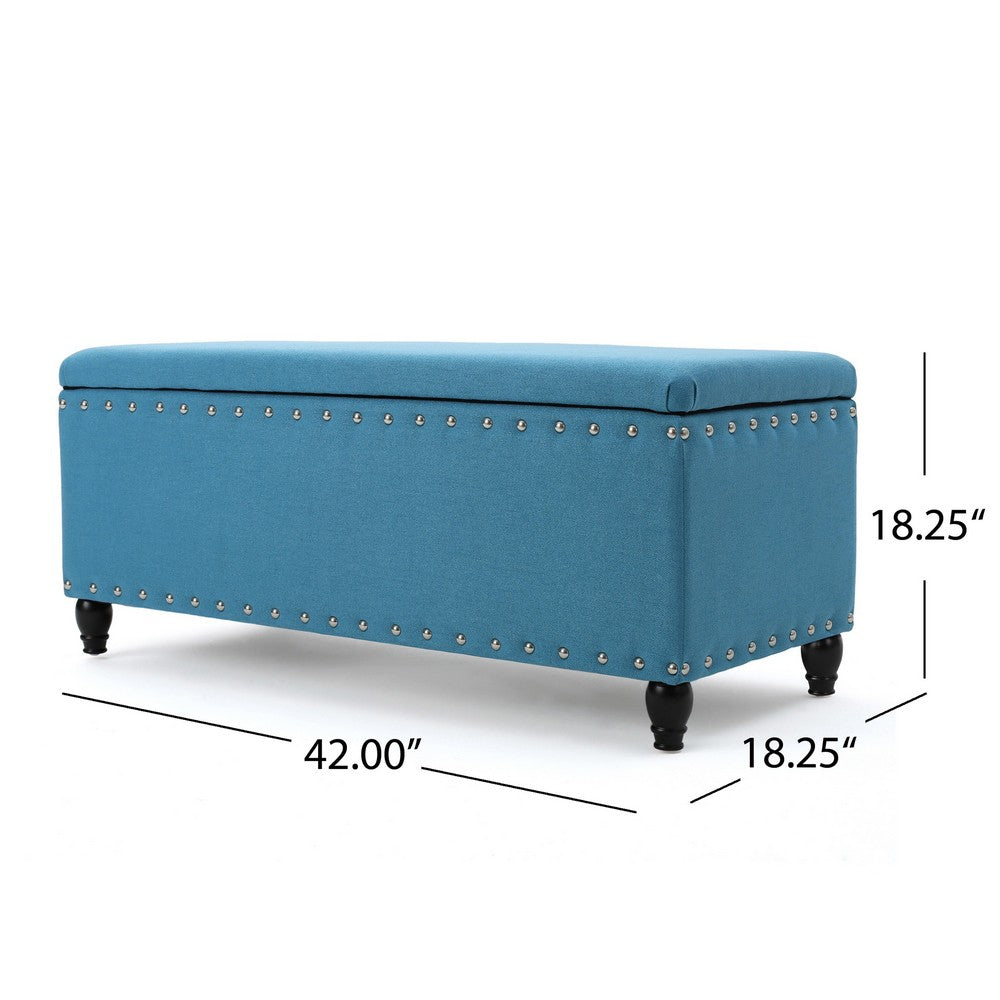 Sharon Storage Ottoman Bench, Teal Blue, Nailhead Trim, Brown 42 Inch -BM325032