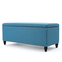 Sharon Storage Ottoman Bench, Teal Blue, Nailhead Trim, Brown 42 Inch