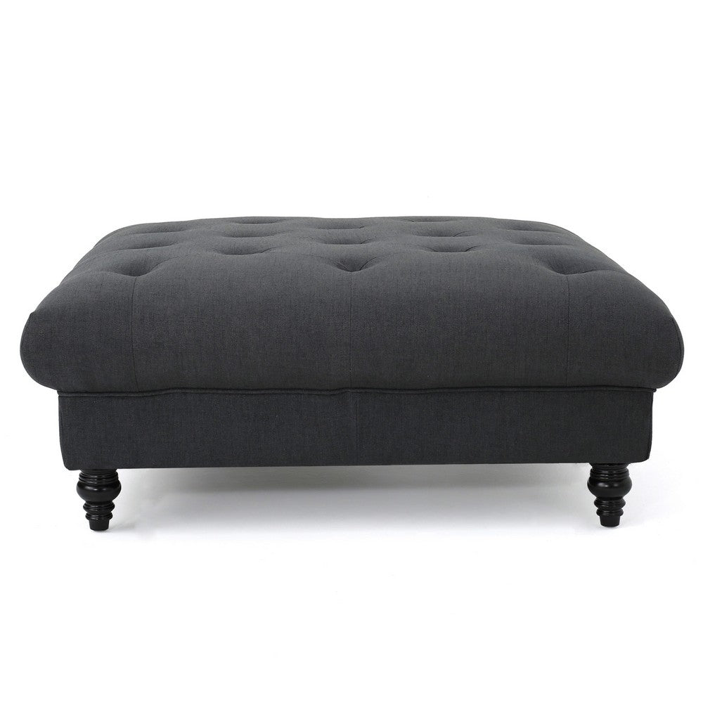 Capri Ottoman, Tufted Dark Gray Fabric, Birch Wood, Square 41 Inch -BM325033