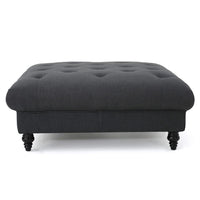 Capri Ottoman, Tufted Dark Gray Fabric, Birch Wood, Square 41 Inch -BM325033