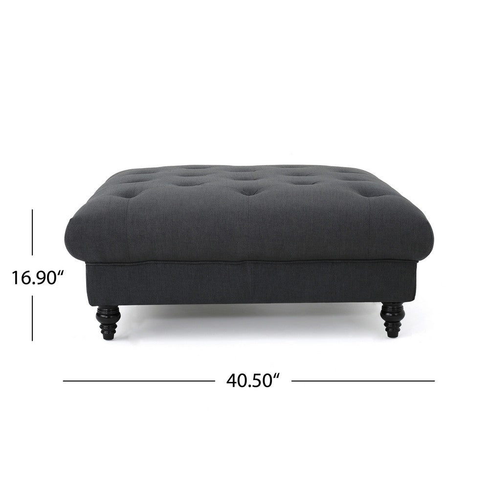 Capri Ottoman, Tufted Dark Gray Fabric, Birch Wood, Square 41 Inch -BM325033