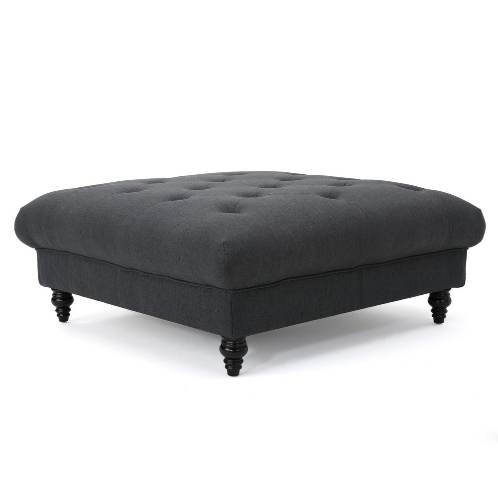 Capri Ottoman, Tufted Dark Gray Fabric, Birch Wood, Square 41 Inch -BM325033