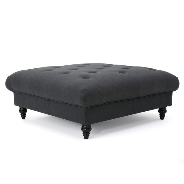 Capri Ottoman, Tufted Dark Gray Fabric, Birch Wood, Square 41 Inch -BM325033