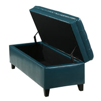 Rhya Storage Ottoman Bench, Teal Blue Faux Leather, Brown Wood 50 Inch -BM325034