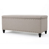 Sharon Storage Ottoman Bench, Beige Fabric, Nailhead Trim, 42 Inch -BM325035