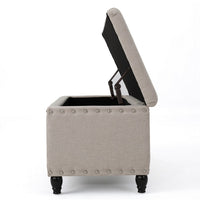 Sharon Storage Ottoman Bench, Beige Fabric, Nailhead Trim, 42 Inch -BM325035