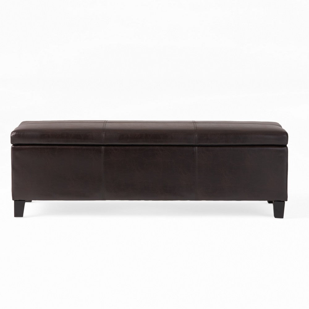 Elias Storage Ottoman Bench, Detailed Brown Faux Leather, 51 Inch -BM325036
