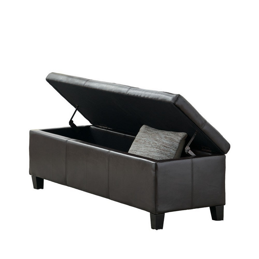 Elias Storage Ottoman Bench, Detailed Brown Faux Leather, 51 Inch -BM325036