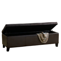 Elias Storage Ottoman Bench, Detailed Brown Faux Leather, 51 Inch -BM325036