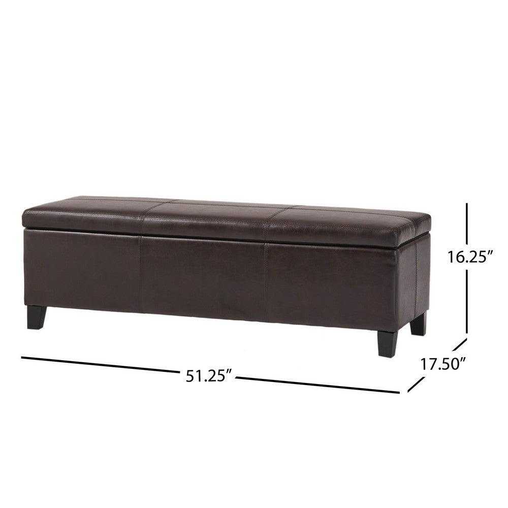 Elias Storage Ottoman Bench, Detailed Brown Faux Leather, 51 Inch -BM325036