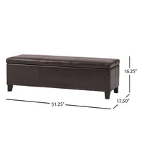Elias Storage Ottoman Bench, Detailed Brown Faux Leather, 51 Inch -BM325036