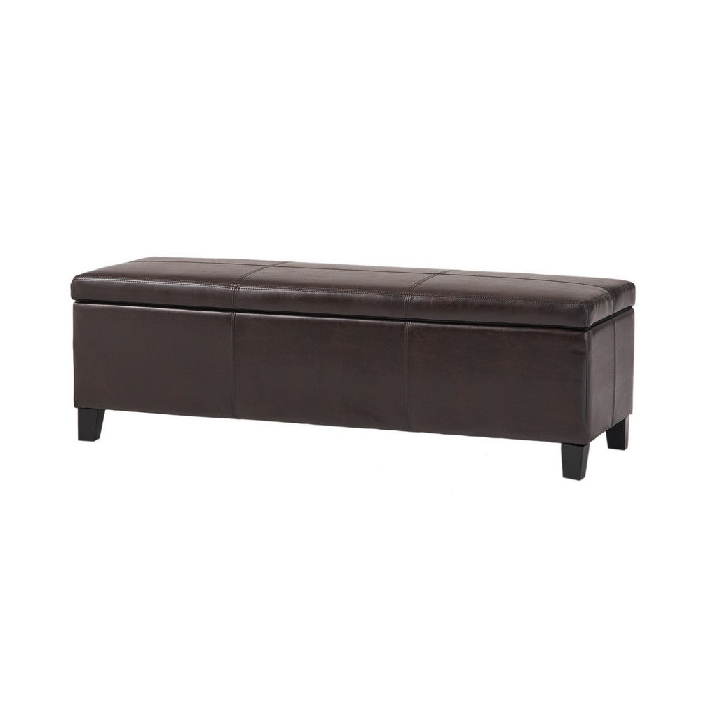 Elias Storage Ottoman Bench, Detailed Brown Faux Leather, 51 Inch -BM325036