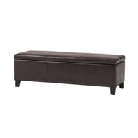 Elias Storage Ottoman Bench, Detailed Brown Faux Leather, 51 Inch -BM325036