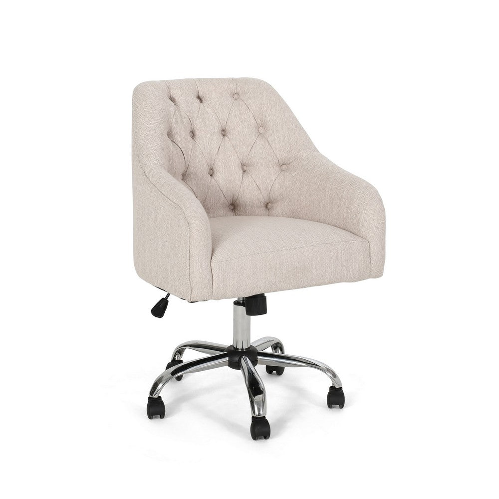 Nysa Swivel Office Chair, Tufted Beige Fabric, Chrome Steel -BM325037