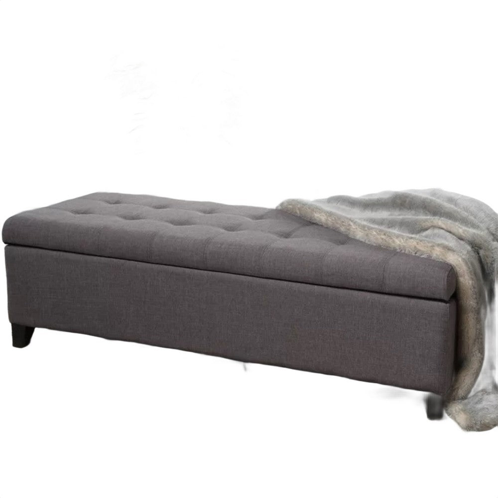 Nira Storage Ottoman Bench, Button Tufted Dark Gray Fabric, 51 Inch - BM325039