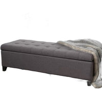Nira Storage Ottoman Bench, Button Tufted Dark Gray Fabric, 51 Inch - BM325039