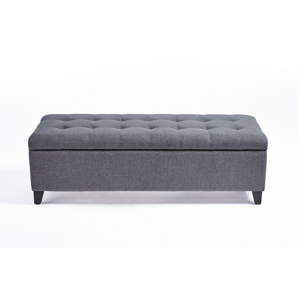 Nira Storage Ottoman Bench, Button Tufted Dark Gray Fabric, 51 Inch - BM325039