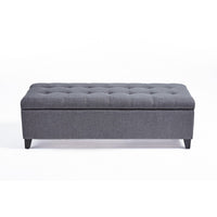 Nira Storage Ottoman Bench, Button Tufted Dark Gray Fabric, 51 Inch - BM325039