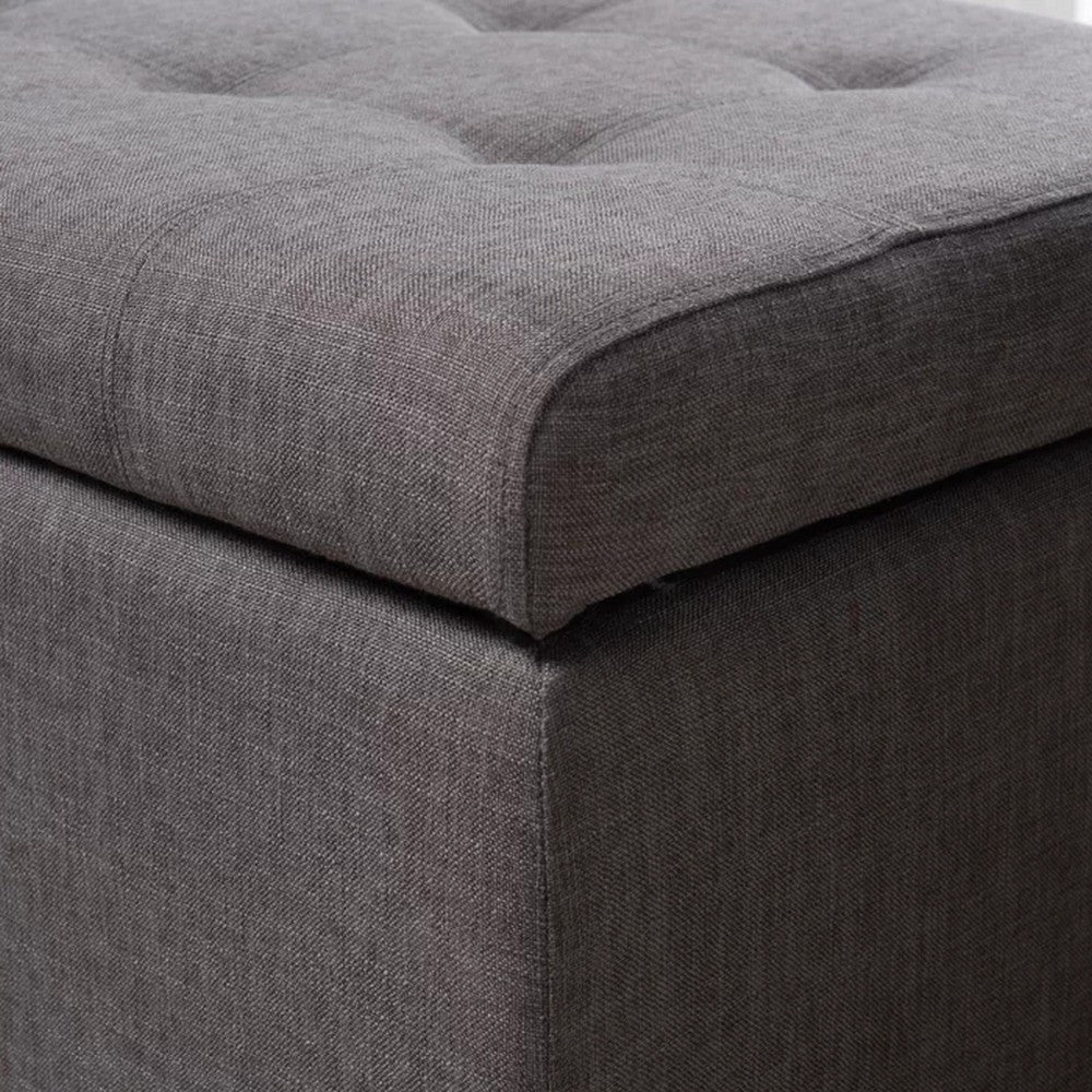 Nira Storage Ottoman Bench, Button Tufted Dark Gray Fabric, 51 Inch - BM325039