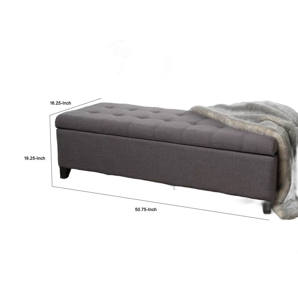 Nira Storage Ottoman Bench, Button Tufted Dark Gray Fabric, 51 Inch - BM325039