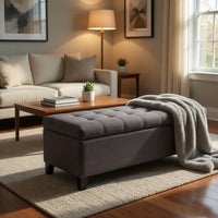 Nira Storage Ottoman Bench, Button Tufted Dark Gray Fabric, 51 Inch - BM325039