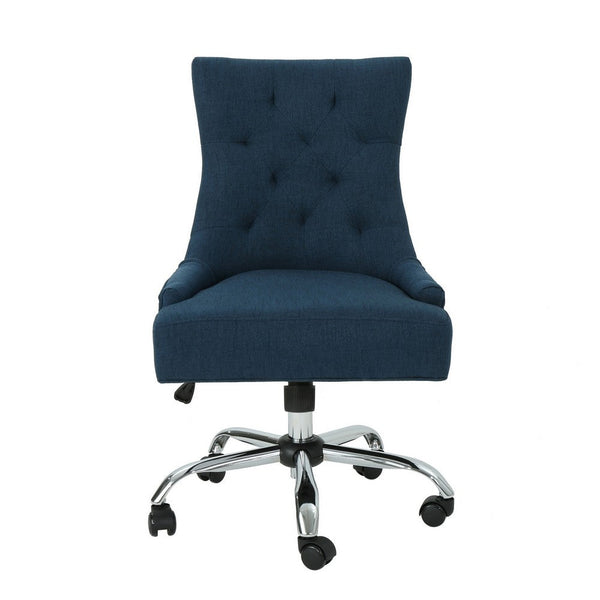 Ovi Swivel Office Chair, Navy Blue Fabric, Tufted Back, Rolling Wheels -BM325042